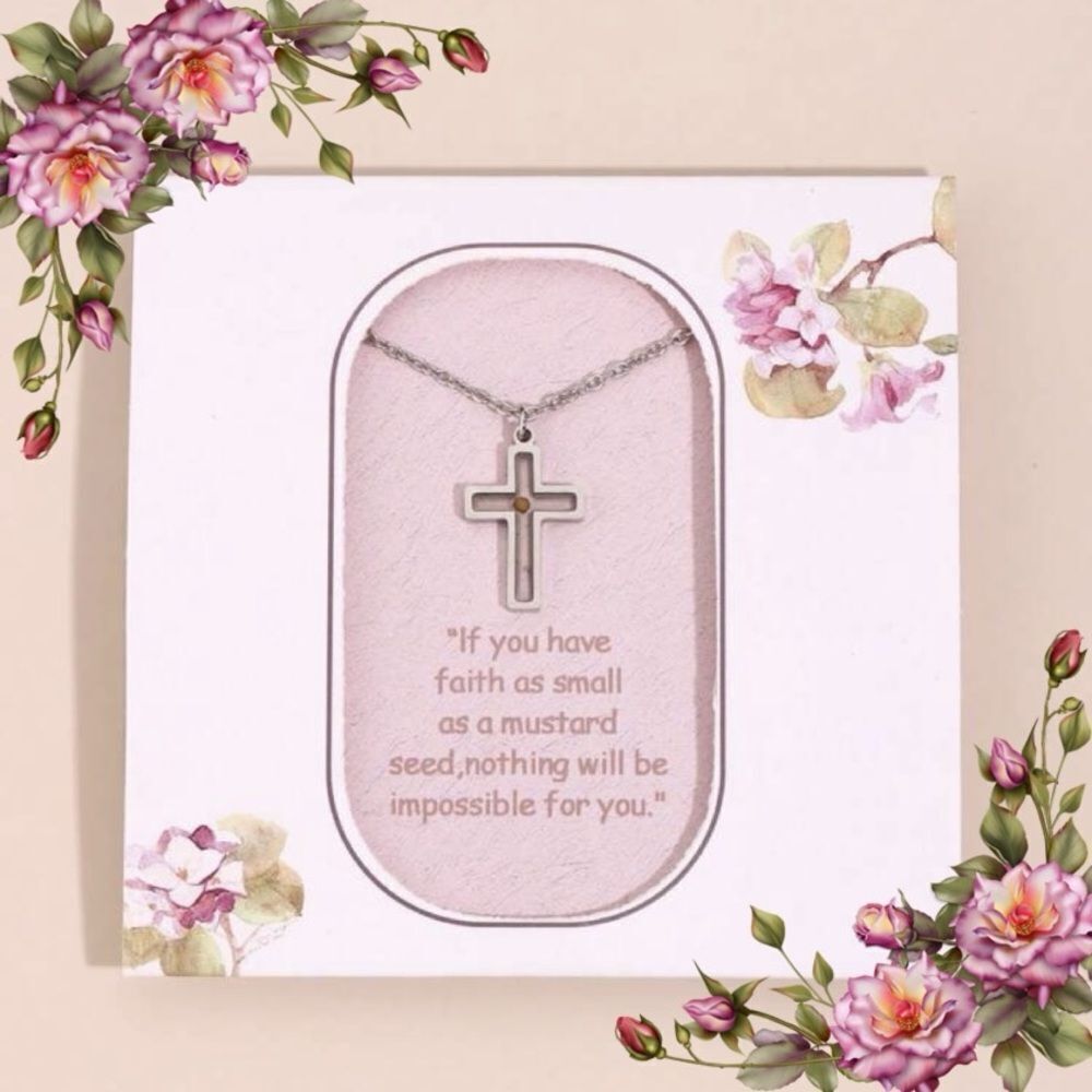 Mustard seed cross Necklace Inspirational Religious Christian Gift